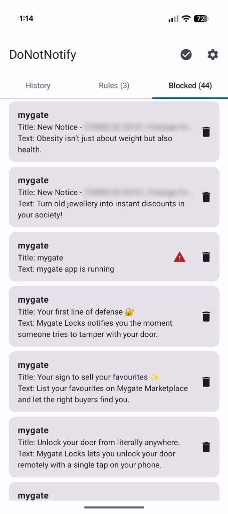 Blocked Notifications Log